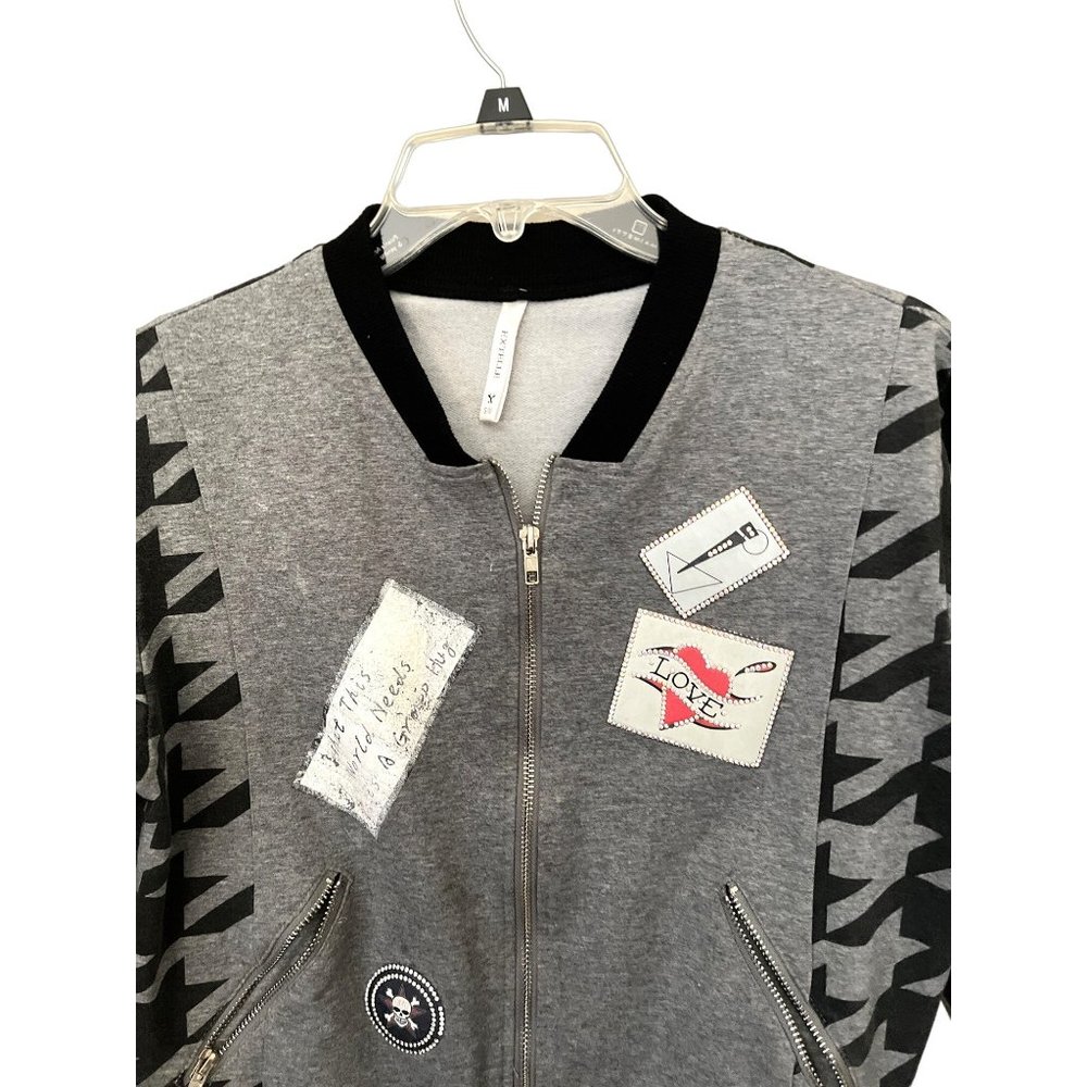 Extelle Houndstooth Zip Up Jacket Size S / M Bling Skull, Cotton Black Gray Rock - Picture 3 of 8
